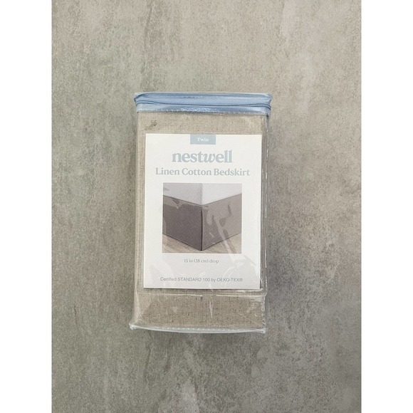 Nestwell Linen Cotton Blend Bedskirt Twin Natural Tan 15" Drop Neutrals Tailored - Picture 7 of 16